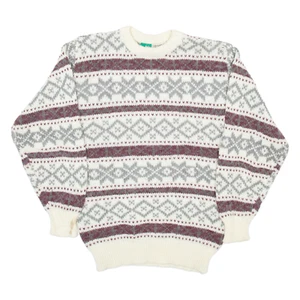 C & A Womens Patterned Jumper White Argyle Chunky Knit S - Picture 1 of 6