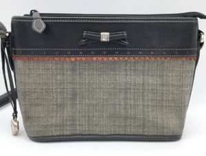Brighton Black Fabric & Leather Satchel Purse Shoulder bag Zip Top Red accents - Picture 1 of 9