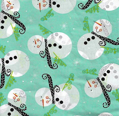 Frosty Winter Snowman on Minty Metallic Tissue Paper  # 400 ... 10 Lg Sheets - Image 1 of 2