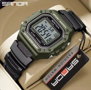 Sanda G-Style Men's Sport Watch Green - LED Digital 5bar Waterproof Shockproof - Picture 1 of 7