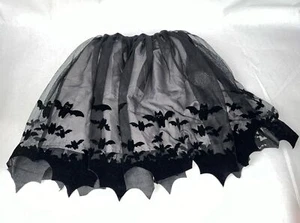 H&M Girls Flock-print Tulle Skirt Halloween Bats Black Size 6-8Y - Picture 1 of 3