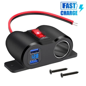 12-24V Dual USB QC3.0 Car Charger Power Outlet Cigarette Lighter Socket Splitter - Picture 1 of 6