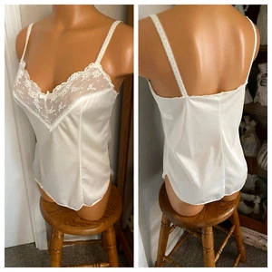 VTG 60's KAYSER LINGERIE IVORY W/ LACE TRIM CAMISOLE SLIP TOP USA SZ 32-S - Picture 1 of 9