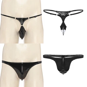 Hombres Brillantes Imitación Cuero Tanga Tiro Bajo Micro Traje de Baño Aspecto Húmedo Tangas Calzoncillos - Imagen 1 de 31