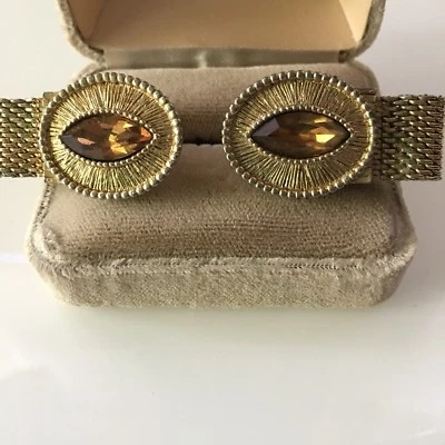 Vtg Swank Mesh Wrap Around Cufflinks Topaz November Birthstone Cuff Link - Image 1 of 4