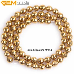 Gold Metal Coated Hematite Bead Faceted Spacers For Jewellery Making Strand 15" - Picture 1 of 31