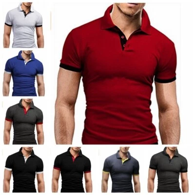 Fashion Men's Slim Fit Shirts Short Sleeve Casual Gol T-Shirt Mulscle Tops Tee - Image 1 of 4