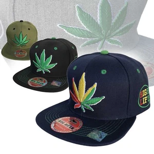 Weed Leaf Snapback Cap Hat Flat Visor Snap Back Hip Hop Hiphop Cannabis LEAF - Picture 1 of 23