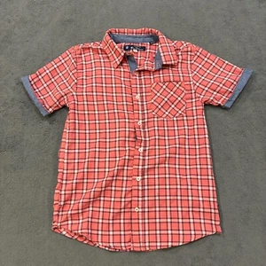 Ben Sherman Short Sleeve Peach Orange Button Down Casual Plaid Kids Size M 10/12 - Picture 1 of 7