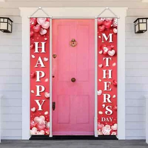 Happy Mother's Day Porch Sign Decorations, Pink Hanging Front Door Banner 70.... - Picture 1 of 5