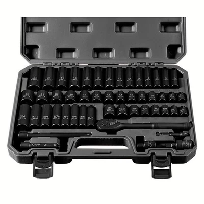 3/8" Drive Socket Set 50-Piece, SAE (5/16" - 3/4") & Metric (8mm - 22mm), Dee... - Image 1 of 4