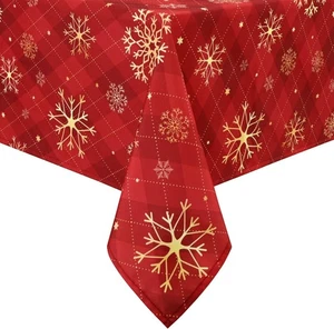 Mantel de Navidad 60 X 120 Pulgadas, Copo de Nieve Dorado para Invierno, Cuadros de Búfalo Rojo - Imagen 1 de 8