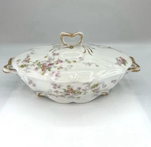 C. Ahrenfeldt Limoges France Oval Covered Dish Pink Floral Cottagecore Vintage - Picture 1 of 15