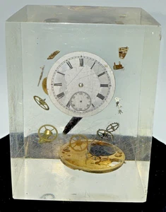Vintage Pierre Giraurdon? Lucite Exploding/Suspended Watch Parts Art 3.2"X2.5" - Picture 1 of 15