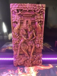 Appendiabiti da parete vintage in legno intagliato balinese 3D saga Rama & Sita-Ramayana - Foto 1 di 4