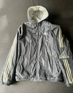 Y2K Adidas Rompevientos Forrado de Vellón Suelto Hip Hop Chaqueta Capucha Cremallera Para Hombres TALLA MEDIANA - Imagen 1 de 7