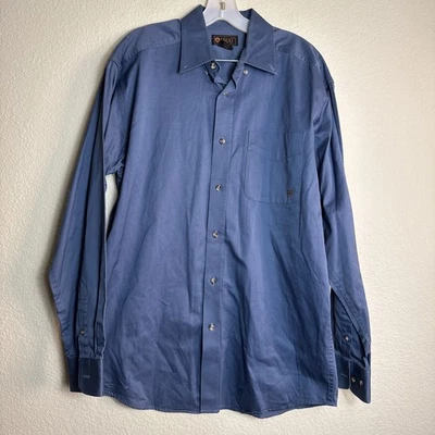 Ariat Men's Long Sleeve Size M Long Sleeve Button Down Logo Pocket Twill Blue - Image 1 of 4