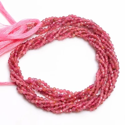 Natural Pink Tourmaline Gemstone Round Micro Faceted Beads 2.5-3 mm Strand 12.5" - Image 1 of 2