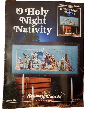 O Holy Night Nativity LFT114 by Stoney Creek cross stitch pattern w/Teal Aida - Image 1 of 4