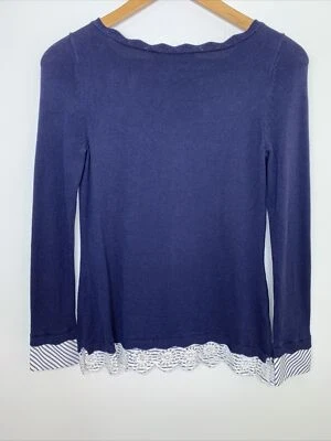 Suéter Casa Blanca Mercado Negro Azul Marino con Borde a Rayas Náutico Talla XS 10% Seda Foto 1 de 4