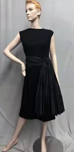 #25-044, 1950's Adele Simpson Black Wool & Silk Cocktail Dress - Picture 1 of 8
