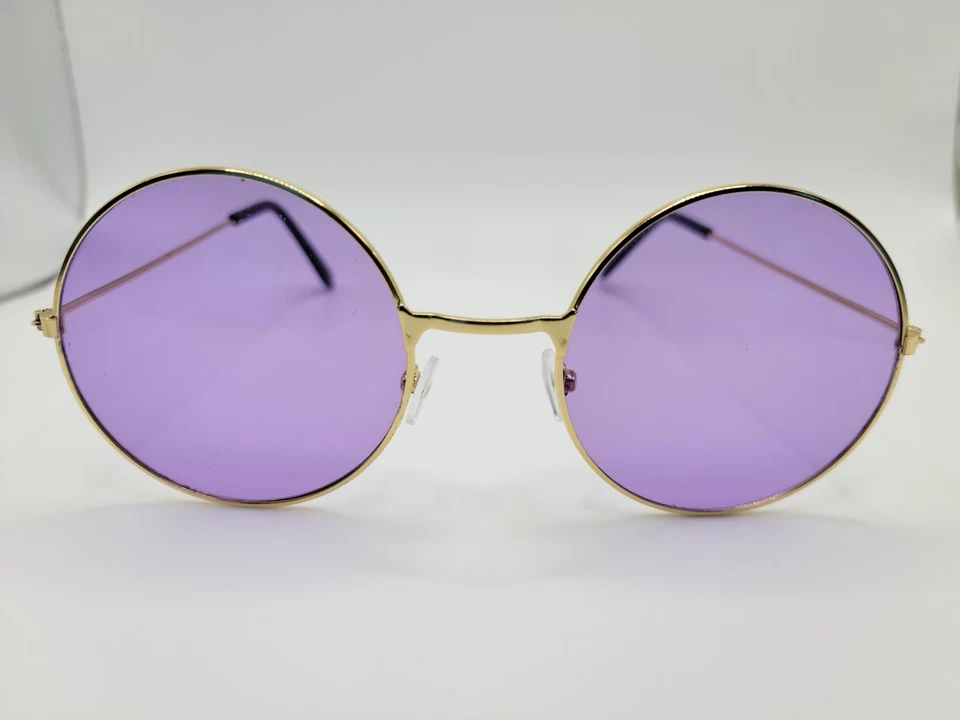Gafas de sol redondas para mujer - marco dorado/negro/púrpura, lentes de tinte púrpura, retro Foto 1 de 2