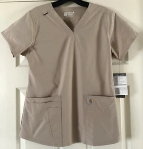 $26.99 Carhartt Modern Fit V Neck Size S Khaki 5 Pocket Scrub Top - Picture 1 of 13