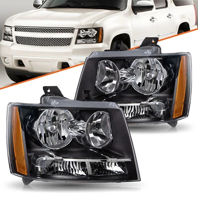 Halogen Headlights For 2007-2014 Chevy Avalanche Suburban Tahoe Black Headlamps - Image 1 of 4