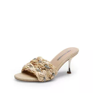 Women Summer Open Toe Slide Sandals Low Kitten Heel Slip On Heel Sandals - Picture 1 of 7