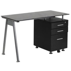Flash Furniture 3 Drawer Glass Top Home Office Desk in Black - Picture 1 of 2
