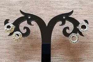 2x PAIRS STUD EARRINGS/ROUND OPEN CIRCLE/925 SILVER/MARCASITE/1980s RHINESTONE - Picture 1 of 10