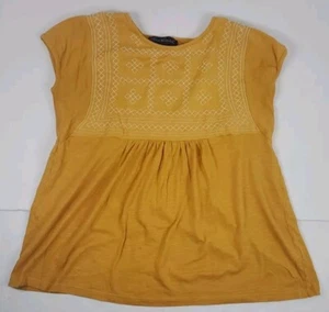 Camicia blusa donna Gloria Vanderbilt S grande gialla ricamata boho-chic - Foto 1 di 6