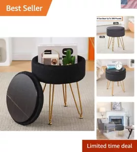 Modern Round Velvet Ottoman with Comfortable Foam Cushion - Perfect for Any Room - Picture 1 of 10