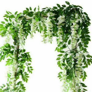 2X7FT Artificial Wisteria Vine Garland Foliage Plant Trailing Flower Home Decor - Picture 1 of 20