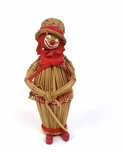 Vintage Woven Twig Straw Show Circus Clown w/ Top Hat & Cane Handmade KOREA 5.5” - Picture 1 of 3