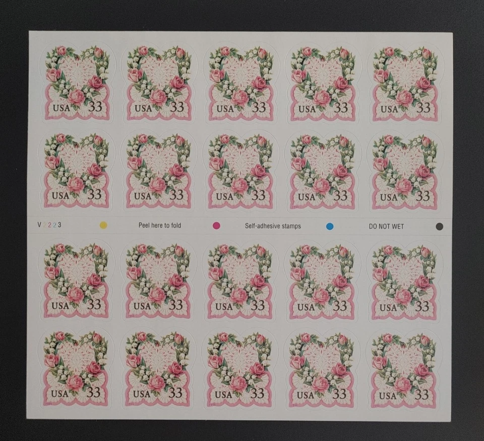 US Stamps SC# 3274a LOVE VICTORIAN HEART Pane of 20. P#V2223. MNH. Free Ship! - Image 1 of 3