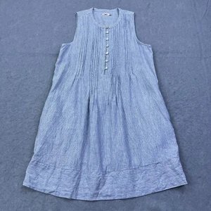 Faherty Isha Dress Women's Medium Mini Blue Stripe 100% Linen Button Cottagecore - Picture 1 of 10