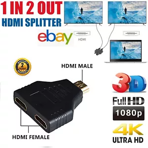 1 Input 2 Output 1080P HDMI Splitter Male to Female Cable Adapter Converter HDTV - Picture 1 of 10