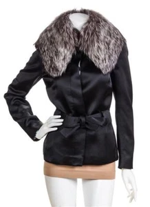 Emilio Pucci Black Satin & Fur Jacket - Sz IT 36 (~US 2) - Picture 1 of 4