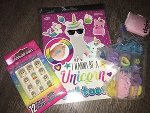 Unicorn Lama Stick On Nails Tattoos Claire’s Hair Pony Box Set Lot - Picture 1 of 8