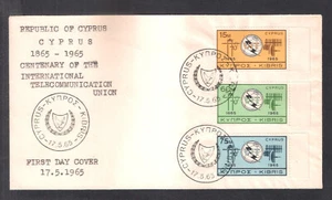 CYPRUS 1965 ITU U.I.T CENTENARY Set 3v.NICE UNOF/AL FDC UIT TELECOMMUNICATIONS d - Picture 1 of 1