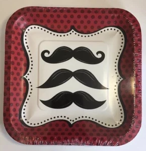 Mustache Madness Cocktail / Dessert Plates Red Black Birthday Party Event 8/p - Picture 1 of 12