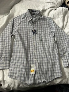Chaps Mens Dress Shirt Oxford Gray Plaid Wrinkle Free Causal Size 15 32/33 - Picture 1 of 5