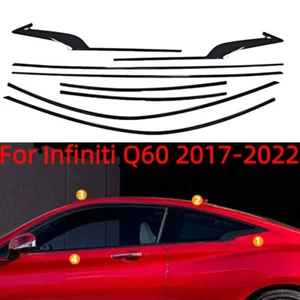 8X Gloss Black Window Strip Moulding Seal Belt Trim For Infiniti Q60 2017-2022 - Picture 1 of 5