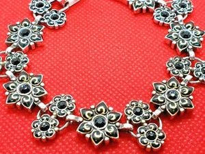 BRIGHTON GARDEN OF EDEN Black Crystal Flower Wide Silver BRACELET - Picture 1 of 3