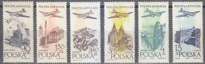 Poland 1957 Mi 1035-1040 Planes over Architectural monuments / LUXE ** - Image 1 of 2