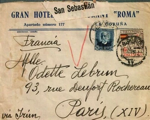 F-EX301 SPAIN ESPAÑA GRAND HOTEL ROMA. LA CORUÑA. 1937 CENSORSHIP - Picture 1 of 2