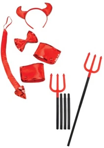 Ladies Sexy Satin Devil Formal Kit Halloween Devil Fork Headband Tail Cuffs Dick - Picture 1 of 3