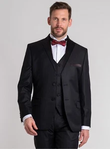 Harry Brown Slim-Fit 3 Piece Texture Pattern Black Suit Jacket 44", Trousers W36 - Picture 1 of 4