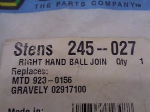 STENS OEM BALL JOINT R/H # 245-027 (REPLACES MTD 923-0156) B2 - Picture 1 of 4